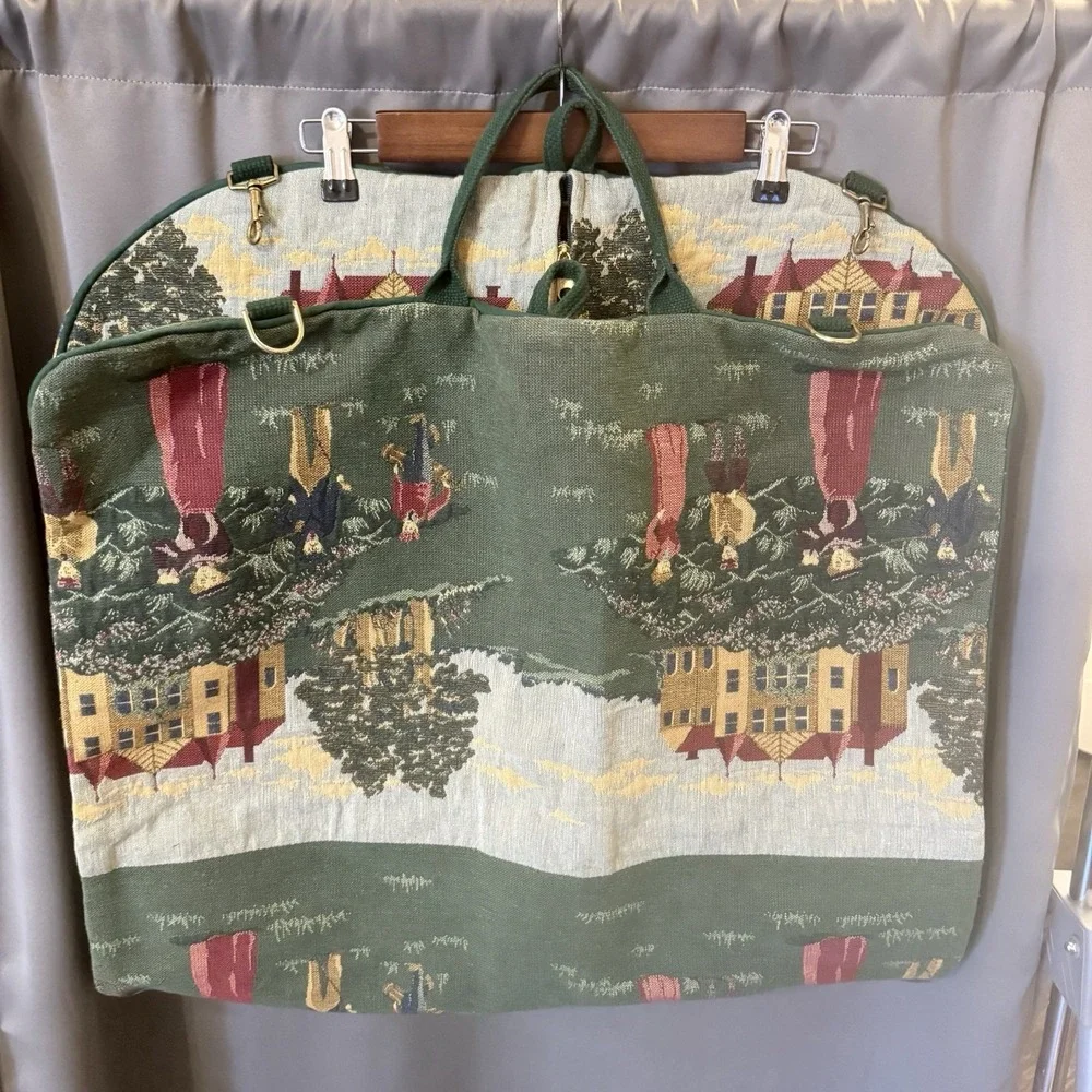 Vintage Toby Weston Golf Themed Tapestry Overnight Travel Satchel & Garment Bag